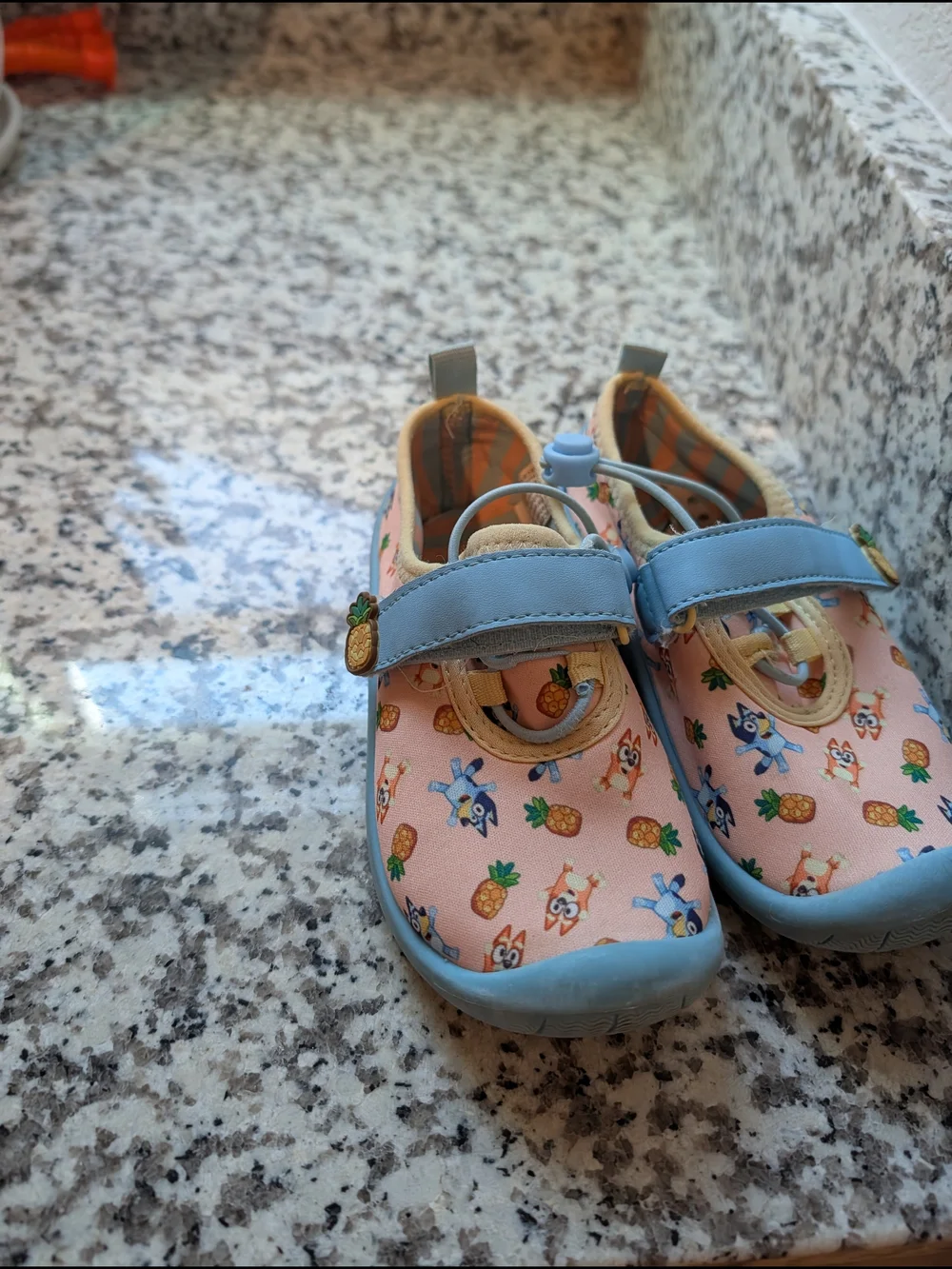 Girls' Pink Pineapple Print Water Shoes with Light Blue Trim